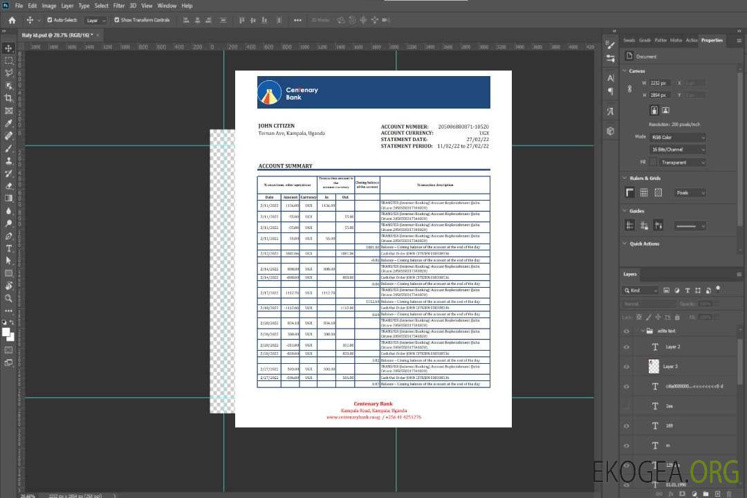Relevé bancaire du centenaire de l'Ouganda template